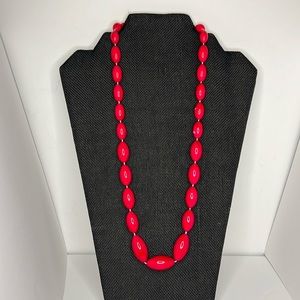 Vintage Red Shiny beaded Necklace approx 24” inches long, Spring ring clasp